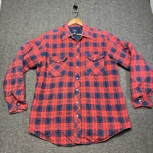 Vtg Williams Bay Quilt Lined Flannel Jacket Red Plaid Pearl Snap Shacket Men XL